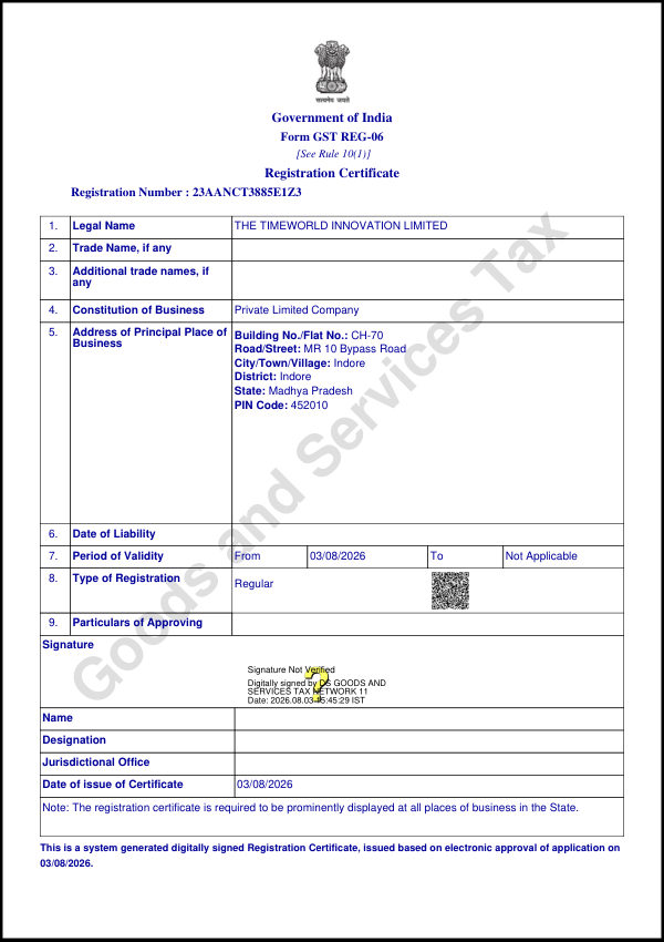 GST Registration Certificate