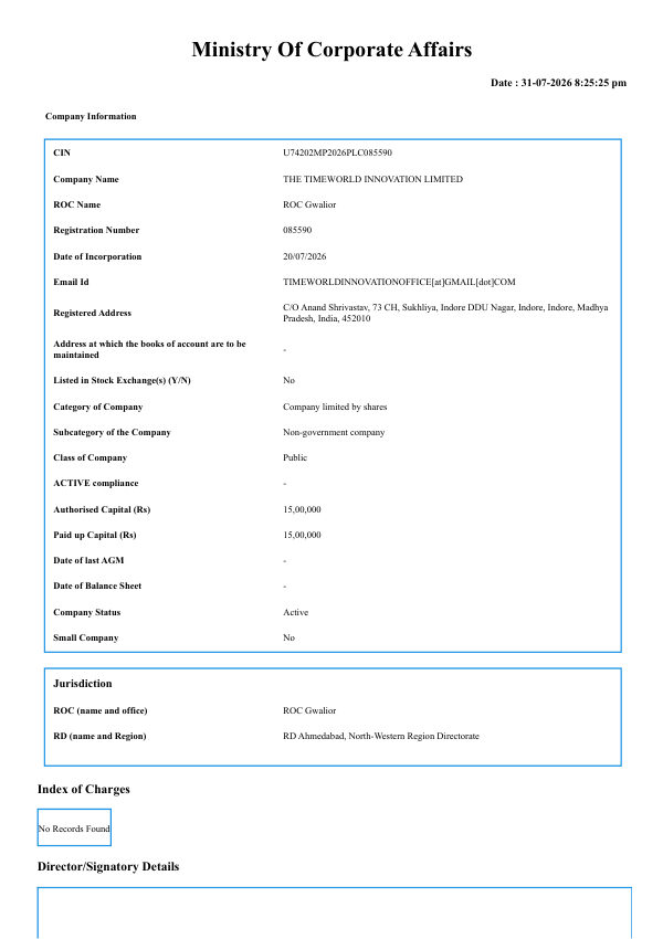 MCA Company Master Data